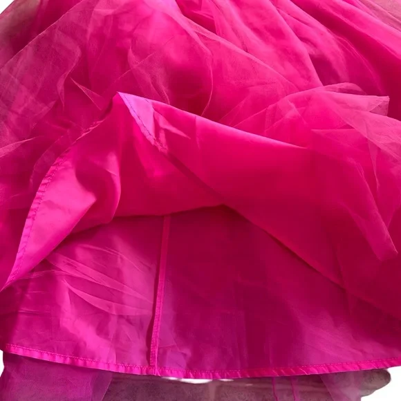 Hot Pink Tulle Flowy Midi Skirt - Picture 4 of 6
